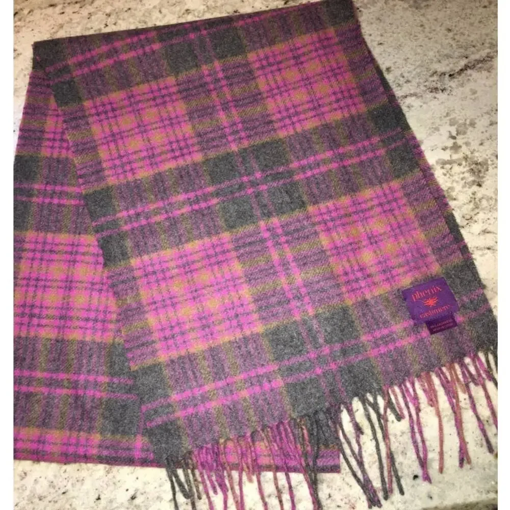 Phenix 100% Cashmere Scarf Purple Gray Hot Pink NWOT